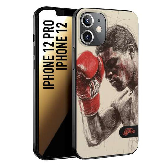 CUSTOMIZZA - Custodia cover nera morbida in tpu compatibile per iPhone 12 - 12 PRO pugilato pugili disegno tattoo guantoni boxer pesi massimi