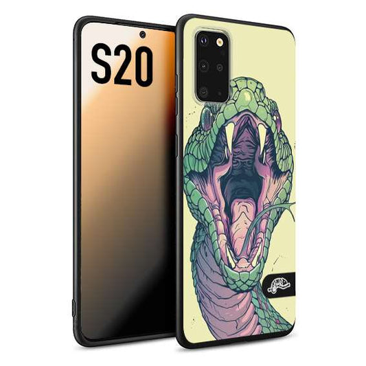 CUSTOMIZZA - Custodia cover nera morbida in tpu compatibile per Samsung S20 snake yellow green serpente tatuaggio tattoo disegnato a mano