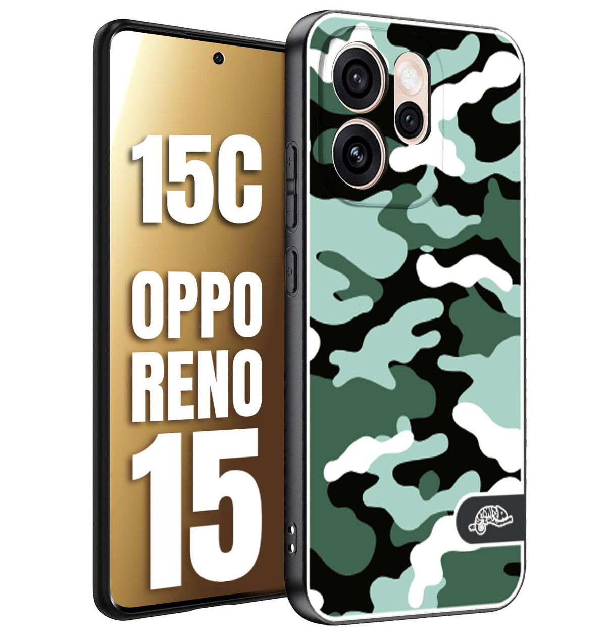 CUSTOMIZZA - Custodia cover nera morbida in tpu compatibile per Oppo Reno 15 - Reno 15Ccamouflage mimetico militare verde green