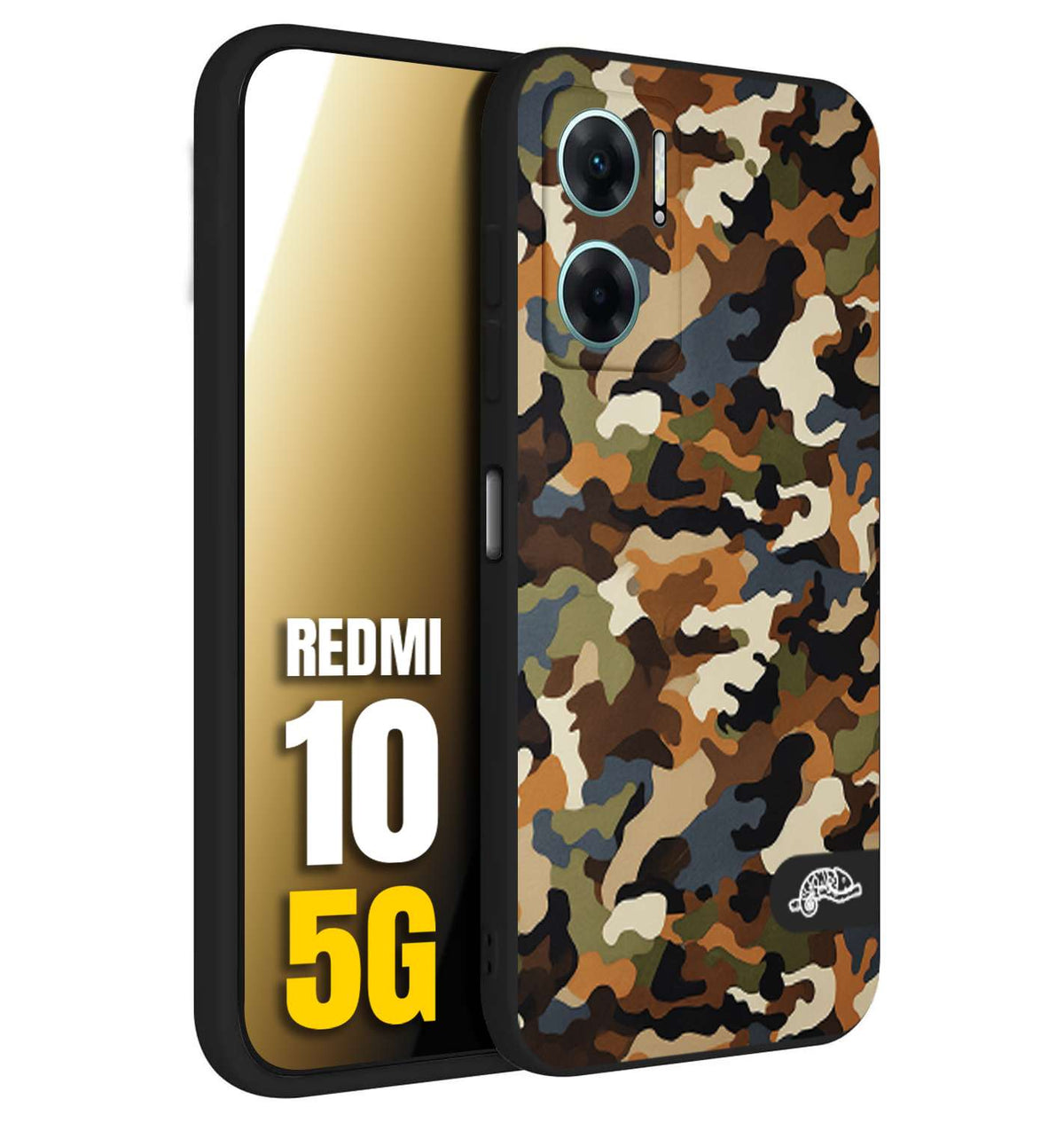 CUSTOMIZZA - Custodia cover nera morbida in tpu compatibile per Xiaomi Redmi 10 5G camouflage mimetico militare moderno blu marrone beige