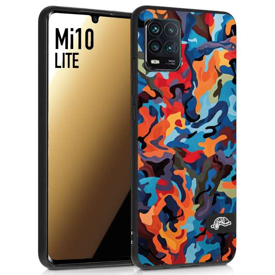 CUSTOMIZZA - Custodia cover nera morbida in tpu compatibile per Xiaomi Mi 10 LITE camouflage mimetico militare moderno blu arancio rosso