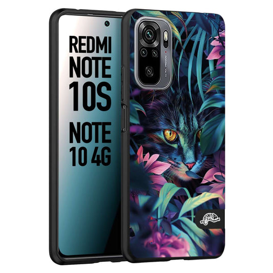 CUSTOMIZZA - Custodia cover nera morbida in tpu compatibile per Xiaomi Redmi Note 10S animali color giungla tropicale occhio di gatto colori vibranti disegnato