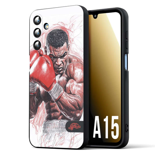 CUSTOMIZZA - Custodia cover nera morbida in tpu compatibile per Samsung A15 5G pugilato pugili disegno tattoo guantoni boxer pesi massimi iron mike