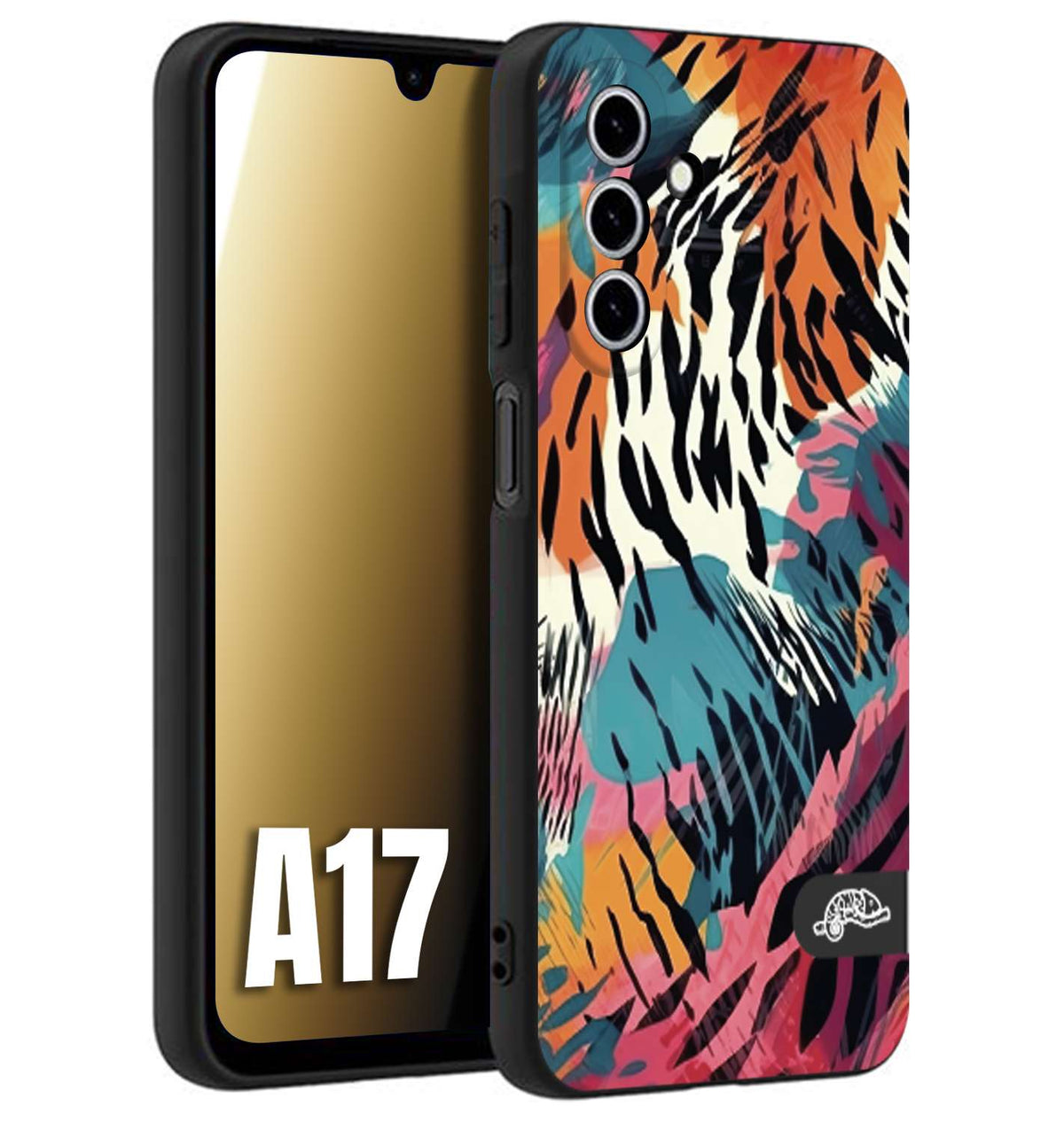 CUSTOMIZZA - Custodia cover nera morbida in tpu compatibile per Samsung A17 leopardato maculato tigrato tiger colorata summer color