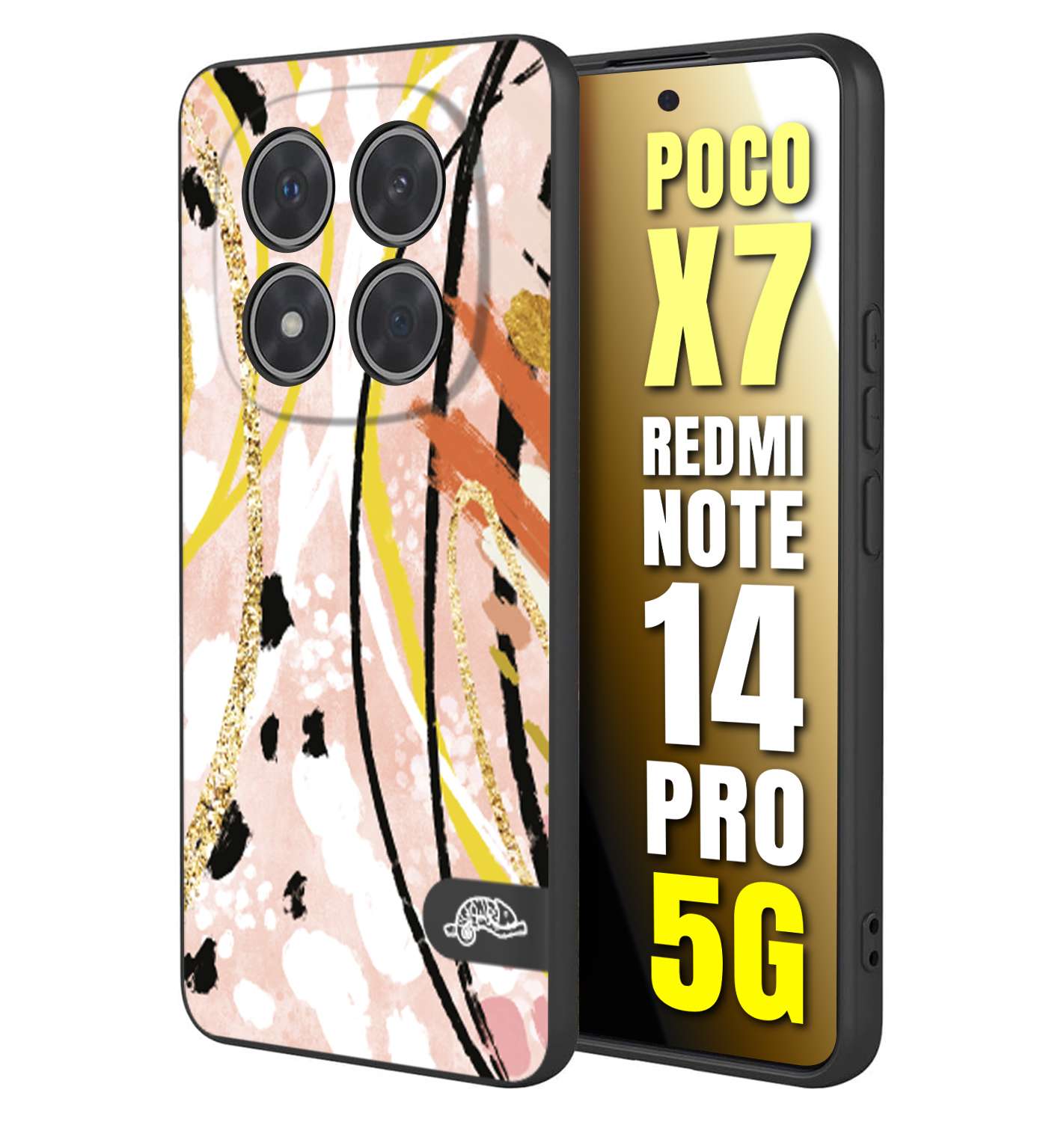 CUSTOMIZZA - Custodia cover nera morbida in tpu compatibile per Xiaomi Redmi Note 14 PRO 5G fiori astratti donna zebrato leopardato fantasia dorata gialla rosa colorata