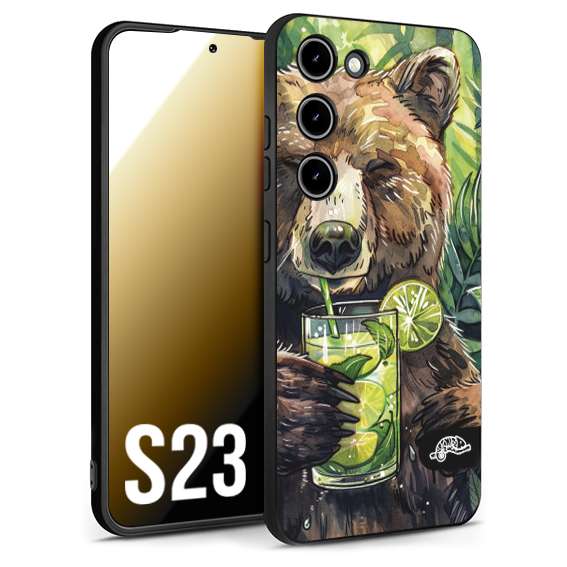 CUSTOMIZZA - Custodia cover nera morbida in tpu compatibile per Samsung S23 fiori estate disegnata cocktails animali simpatici orso bear negroni