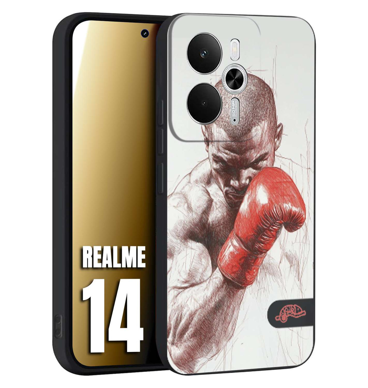 CUSTOMIZZA - Custodia cover nera morbida in tpu compatibile per Realme 14 5G pugilato pugili disegno tattoo guantoni box sport primo piano