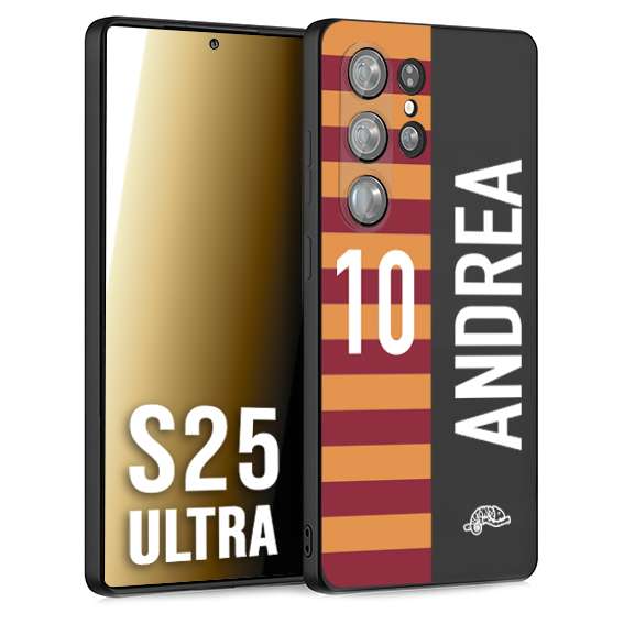 CUSTOMIZZA - Custodia cover nera morbida in tpu compatibile per Samsung S25 ULTRA personalizzata calcio football nome e numero calciatori giallo rossi