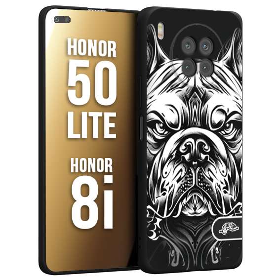 CUSTOMIZZA - Custodia cover nera morbida in tpu compatibile per Honor 8i - Honor 50 LITE bulldog bianco a rilievo disegnato tattoo tatuaggio