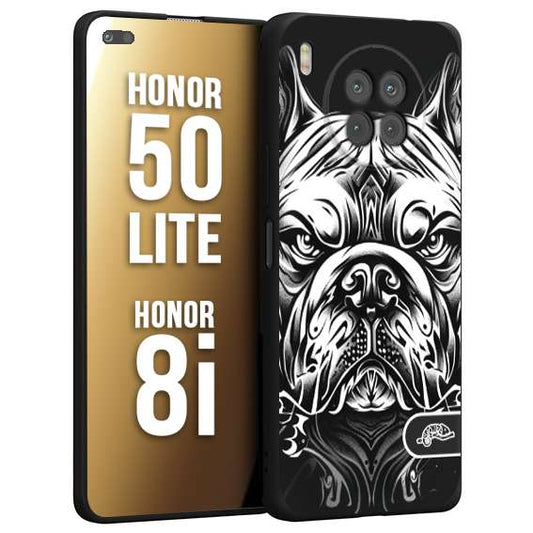 CUSTOMIZZA - Custodia cover nera morbida in tpu compatibile per Honor 8i - Honor 50 LITE bulldog bianco a rilievo disegnato tattoo tatuaggio