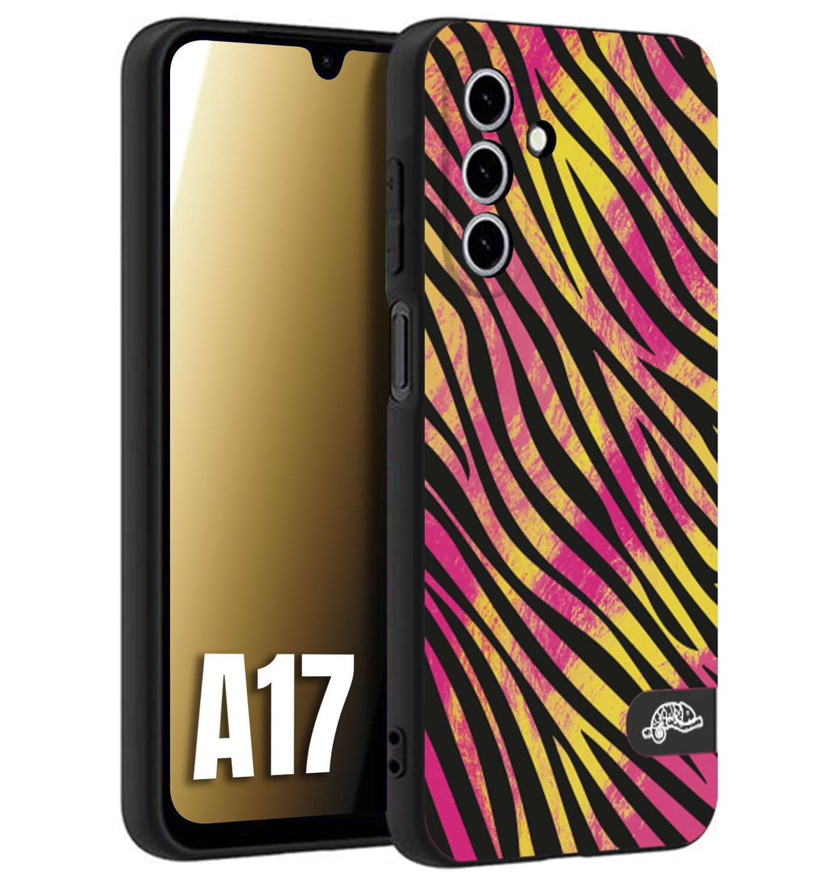 CUSTOMIZZA - Custodia cover nera morbida in tpu compatibile per Samsung A17 zebrata maculata a rilievo soft touch donna fucsia gialla