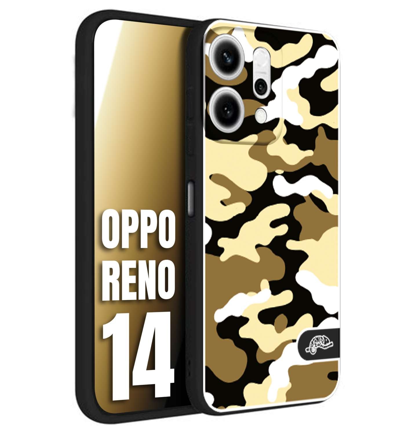 CUSTOMIZZA - Custodia cover nera morbida in tpu compatibile per Oppo Reno 14 camouflage mimetico militare giallo desert brown