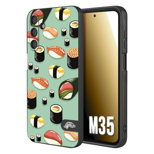 CUSTOMIZZA - Custodia cover nera morbida in tpu compatibile per Samsung M35 sushi disegni giapponese nighiri acquamarina verde