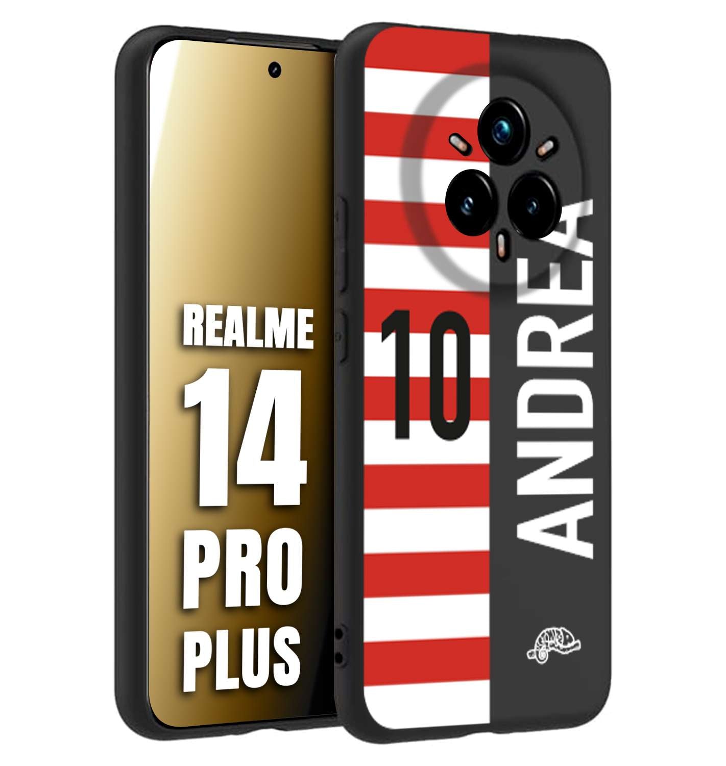CUSTOMIZZA - Custodia cover nera morbida in tpu compatibile per Realme 14 PRO PLUS personalizzata calcio football nome e numero calciatori bianco rossa