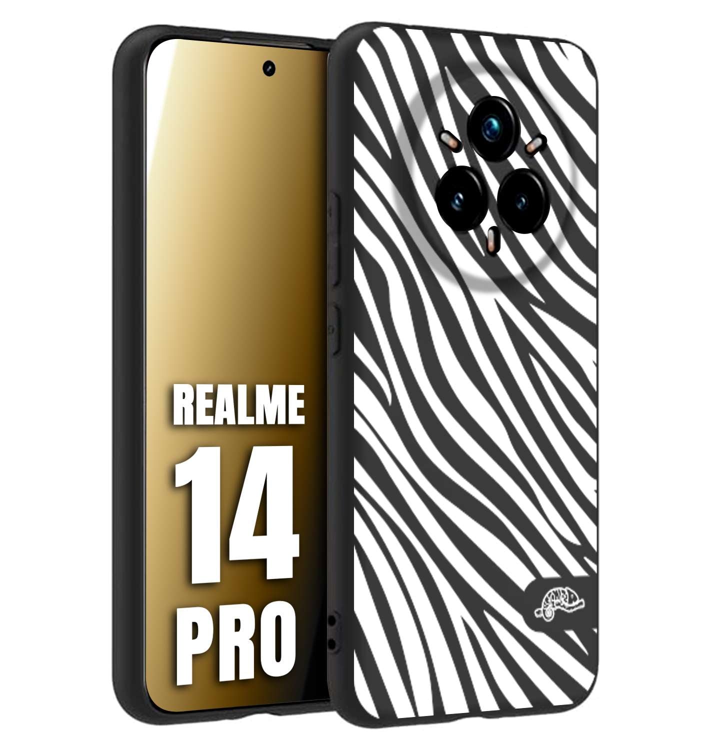 CUSTOMIZZA - Custodia cover nera morbida in tpu compatibile per Realme 14 PRO zebrata maculata a rilievo soft touch donna bianca