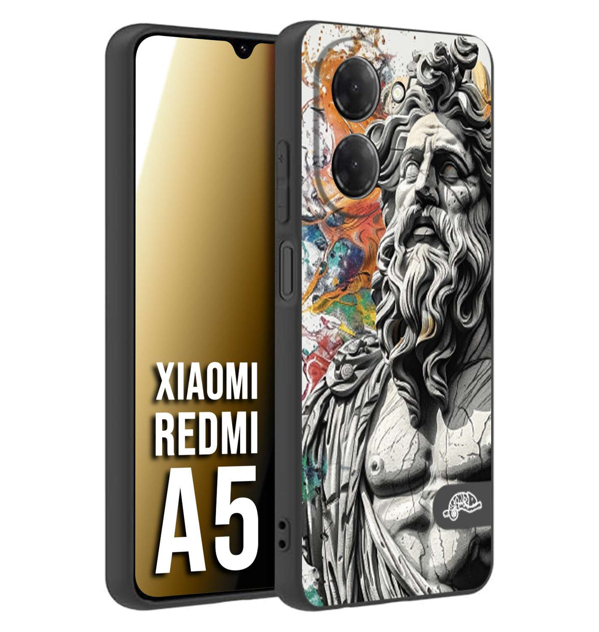 CUSTOMIZZA - Custodia cover nera morbida in tpu compatibile per Xiaomi Redmi A5 statua colorata moderna antico tattoo splash color