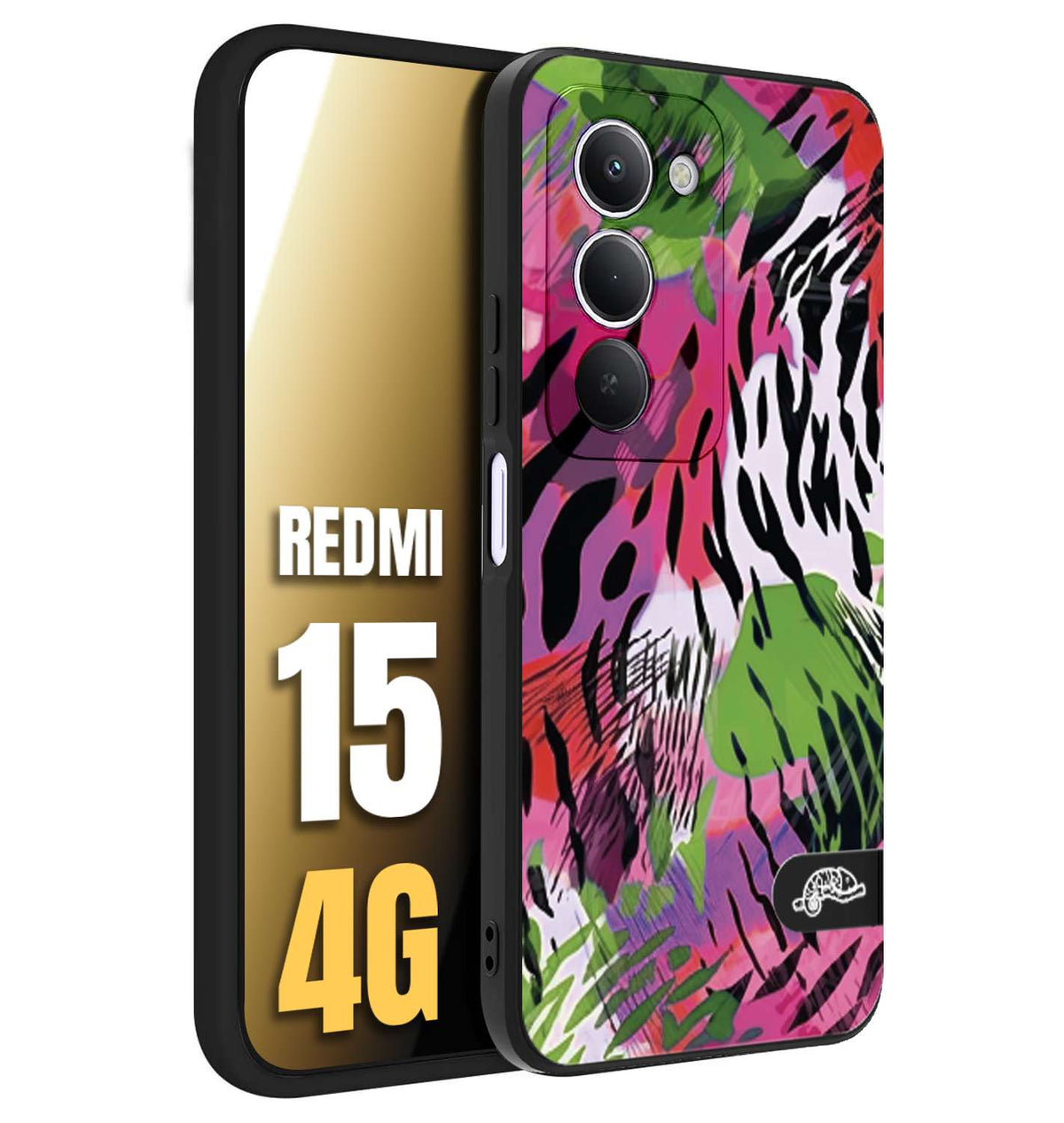 CUSTOMIZZA - Custodia cover nera morbida in tpu compatibile per Xiaomi Redmi 15 4G leopardato tigrato tiger colorata summer color verde fucsia