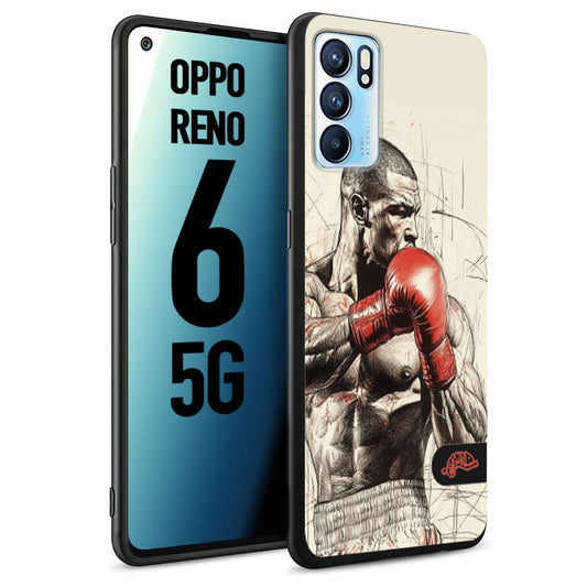 CUSTOMIZZA - Custodia cover nera morbida in tpu compatibile per Oppo Reno 6 5G pugilato pugili disegno tattoo guantoni box sport ring