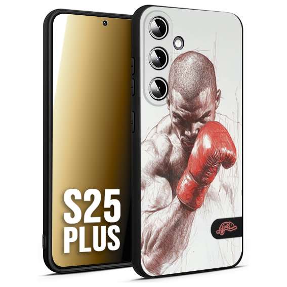 CUSTOMIZZA - Custodia cover nera morbida in tpu compatibile per Samsung S25 PLUS pugilato pugili disegno tattoo guantoni box sport primo piano