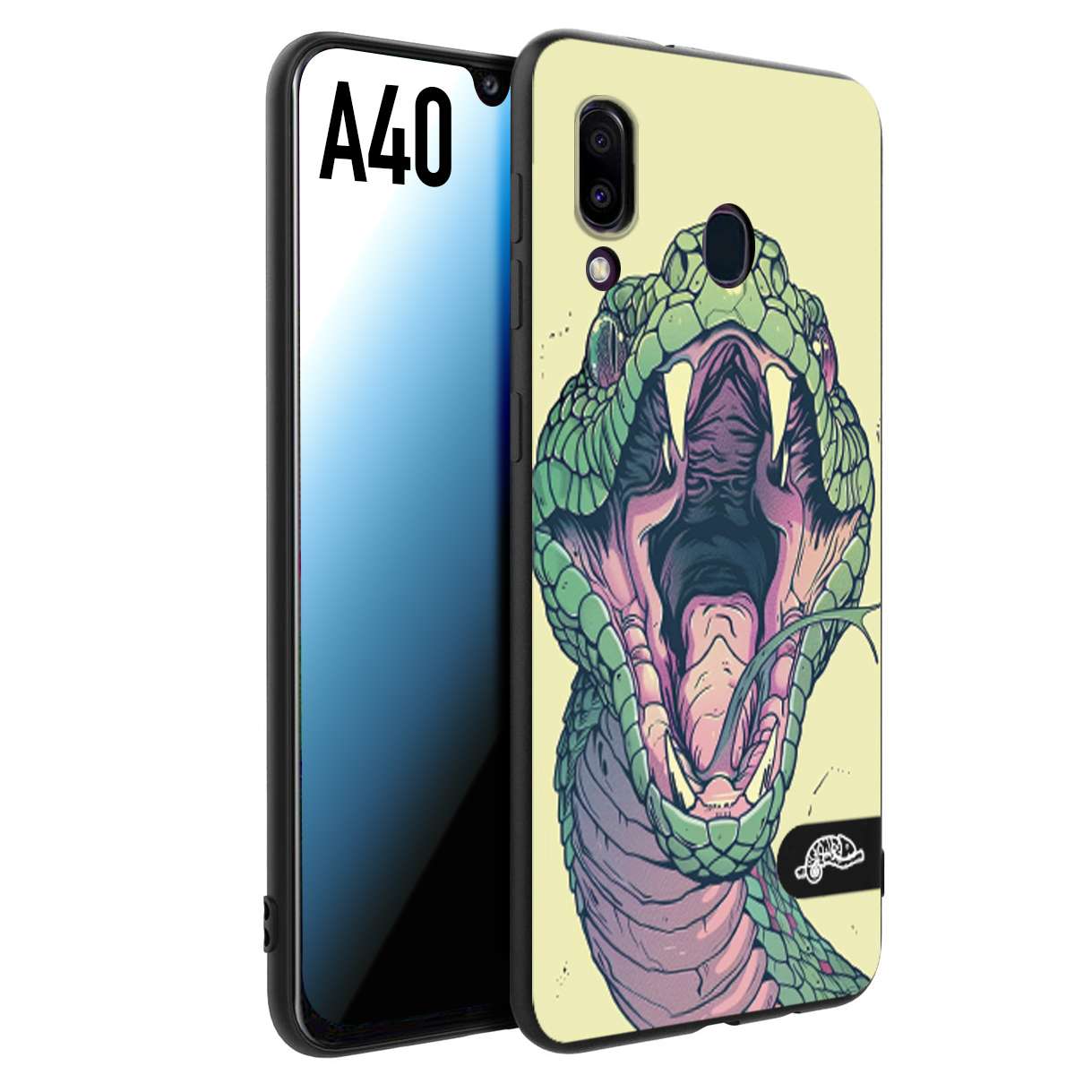 CUSTOMIZZA - Custodia cover nera morbida in tpu compatibile per Samsung A40 snake yellow green serpente tatuaggio tattoo disegnato a mano