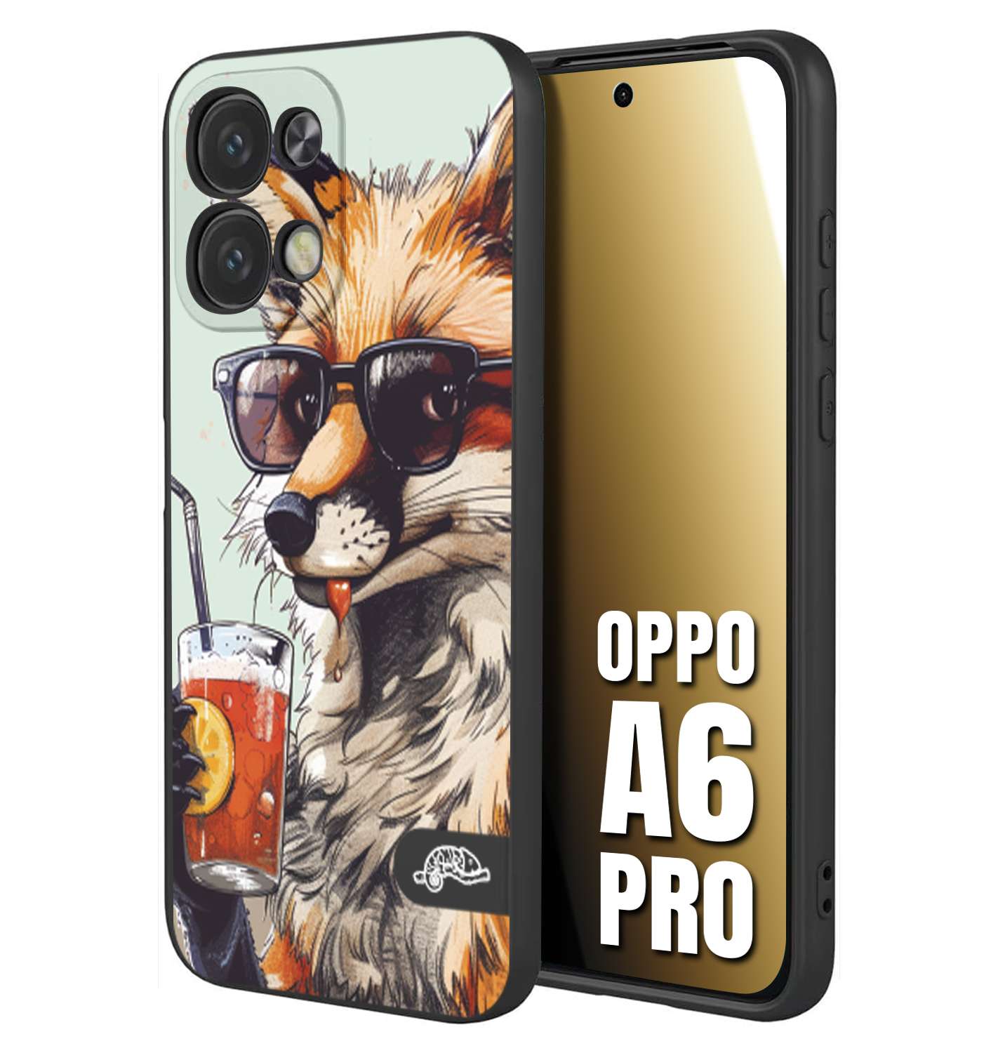 CUSTOMIZZA - Custodia cover nera morbida in tpu compatibile per Oppo A6 PRO estate disegnata cocktails animali simpatici fox volpe negroni