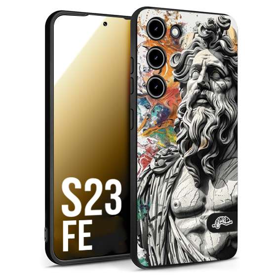 CUSTOMIZZA - Custodia cover nera morbida in tpu compatibile per Samsung S23 FE statua colorata moderna antico tattoo splash color