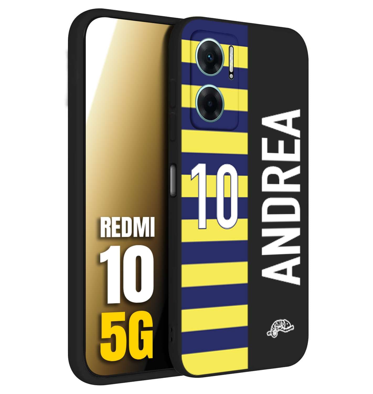 CUSTOMIZZA - Custodia cover nera morbida in tpu compatibile per Xiaomi Redmi 10 5G personalizzata calcio football nome e numero calciatori giallo blu