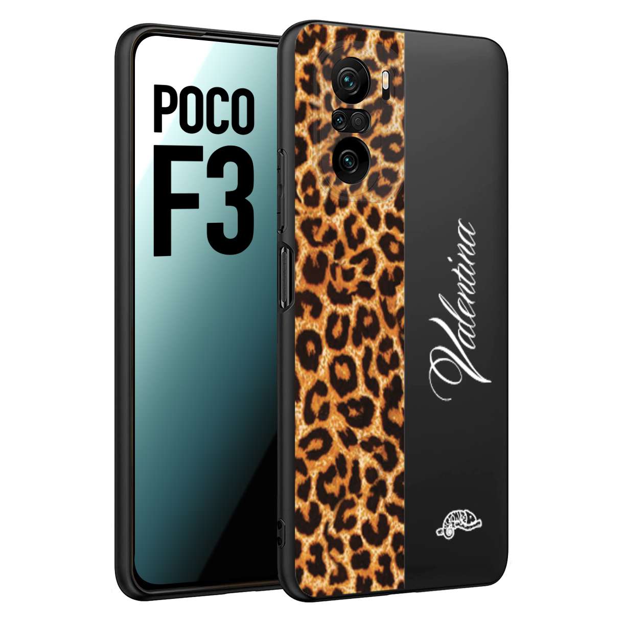 CUSTOMIZZA - Custodia cover nera morbida in tpu compatibile per Xiaomi Poco F3 custom nome scritta leopardato maculato donna marrone leopard