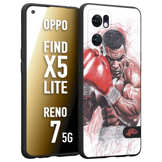 CUSTOMIZZA - Custodia cover nera morbida in tpu compatibile per Oppo Reno 7 - Find X5 LITE pugilato pugili disegno tattoo guantoni boxer pesi massimi iron mike