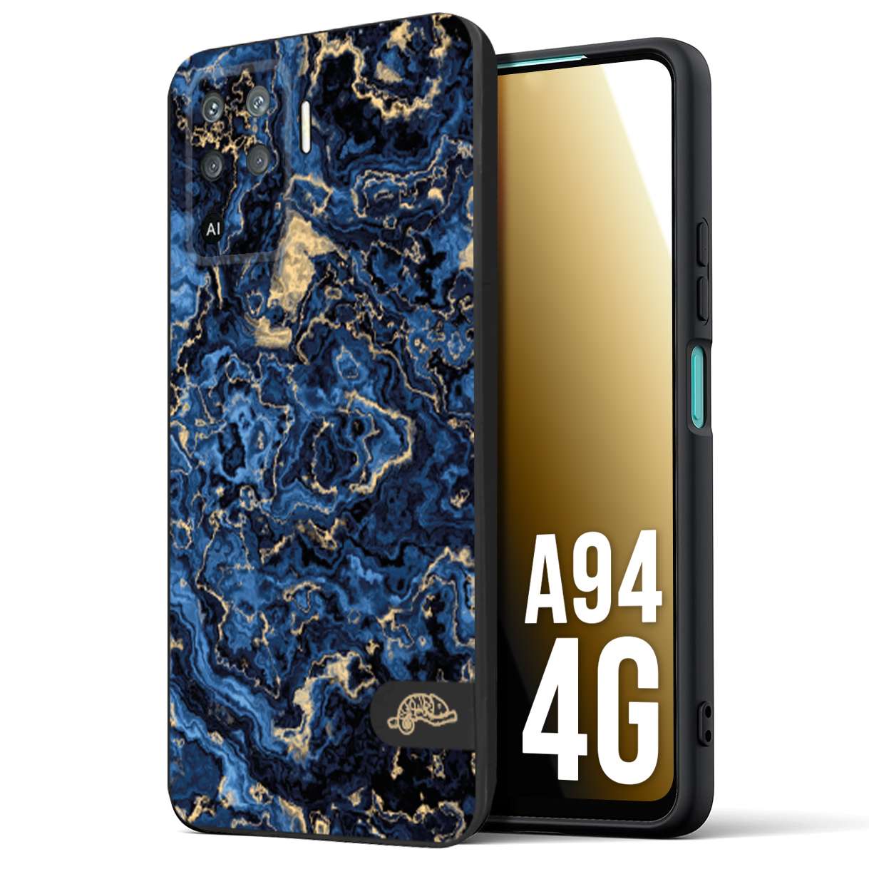 CUSTOMIZZA - Custodia cover nera morbida in tpu compatibile per Oppo A94 4G effetto marmo marble blu venature dorato psichedelico