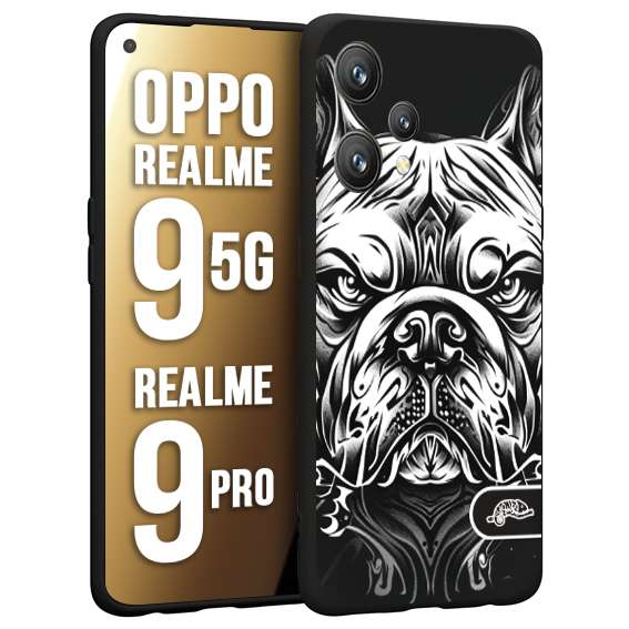 CUSTOMIZZA - Custodia cover nera morbida in tpu compatibile per Oppo Realme 9 5G - 9 PRO bulldog bianco a rilievo disegnato tattoo tatuaggio