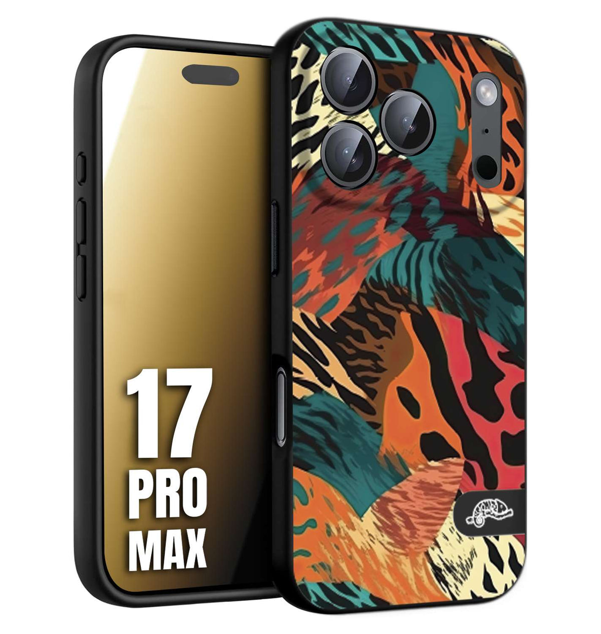 CUSTOMIZZA - Custodia cover nera morbida in tpu compatibile per iPhone 17 PRO MAX leopardato tigrato tiger colorata summer arancio verde fucsia