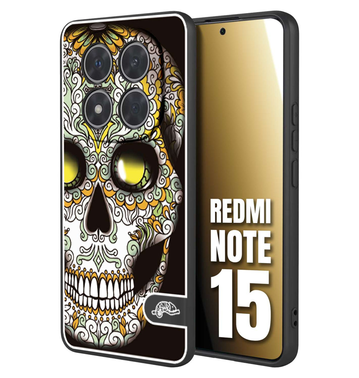 CUSTOMIZZA - Custodia cover nera morbida in tpu compatibile per Xiaomi Redmi Note 15 teschio messicano Mexican skull bianco verde giallo