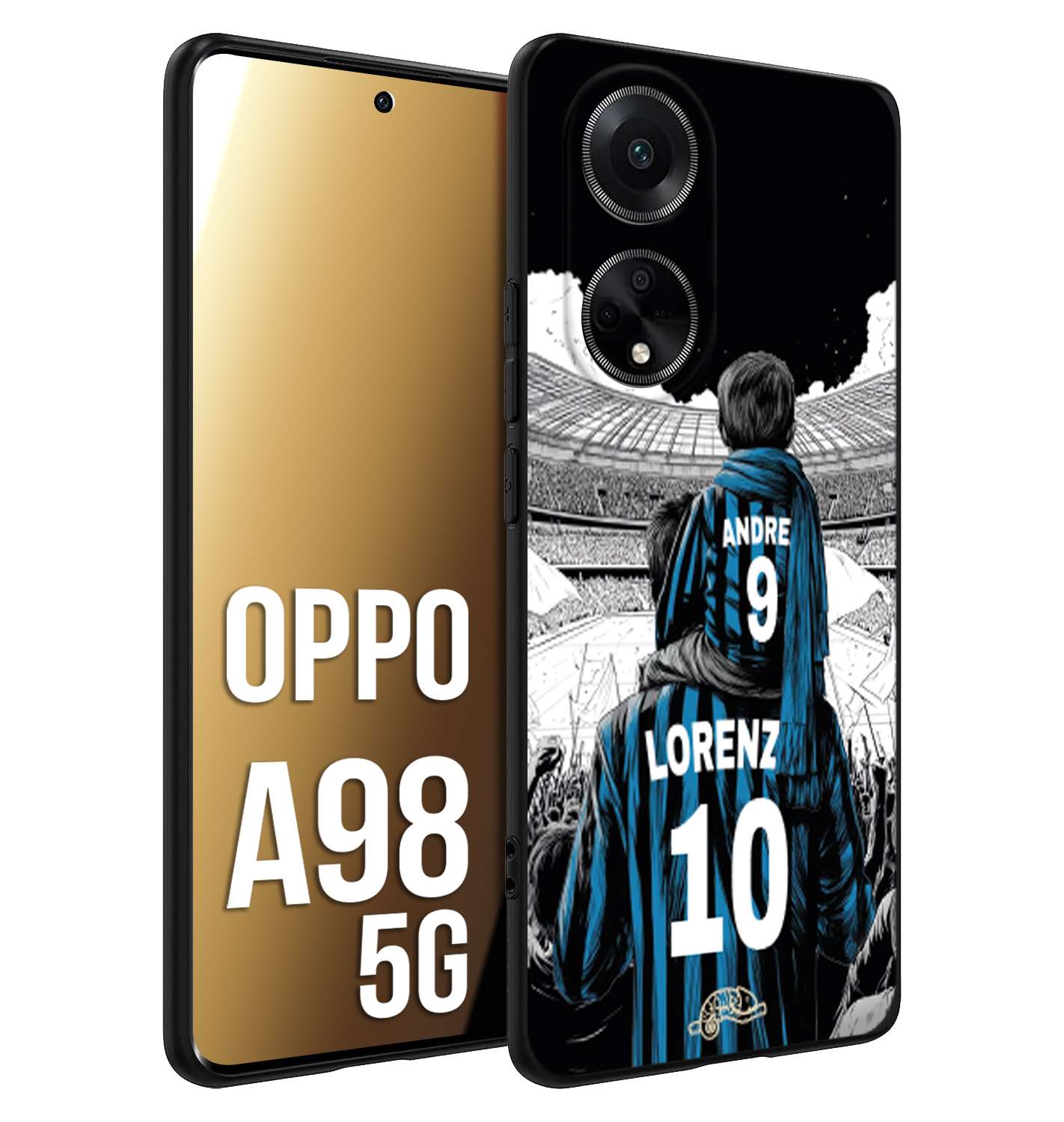 CUSTOMIZZA - Custodia cover nera morbida in tpu compatibile per Oppo A98 5G personalizzata calcio football padre e figlio calciatori nerazzurra