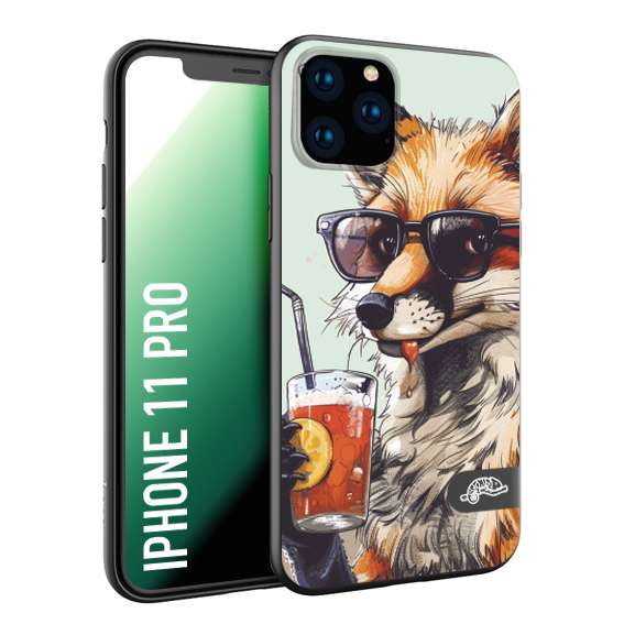 CUSTOMIZZA - Custodia cover nera morbida in tpu compatibile per iPhone 11 PRO estate disegnata cocktails animali simpatici fox volpe negroni