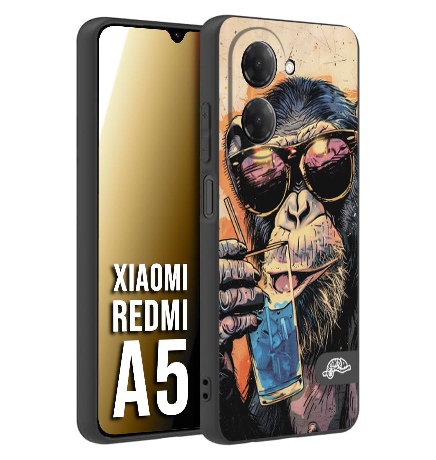 CUSTOMIZZA - Custodia cover nera morbida in tpu compatibile per Xiaomi Redmi A5 estate disegnata cocktails animali simpatici scimmia monkey negroni