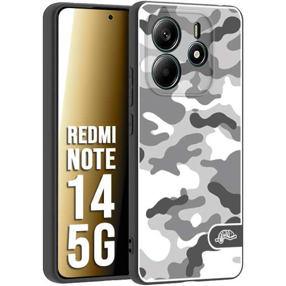 CUSTOMIZZA - Custodia cover nera morbida in tpu compatibile per Xiaomi Redmi Note 14 5G camouflage mimetico militare bianco white