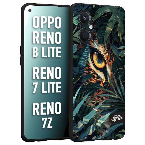 CUSTOMIZZA - Custodia cover nera morbida in tpu compatibile per Oppo Reno 7 Lite - 8 Lite - 7Z animali color giungla tropicale occhio di giaguaro felino disegnato
