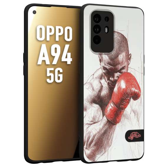 CUSTOMIZZA - Custodia cover nera morbida in tpu compatibile per Oppo A94 5G pugilato pugili disegno tattoo guantoni box sport primo piano
