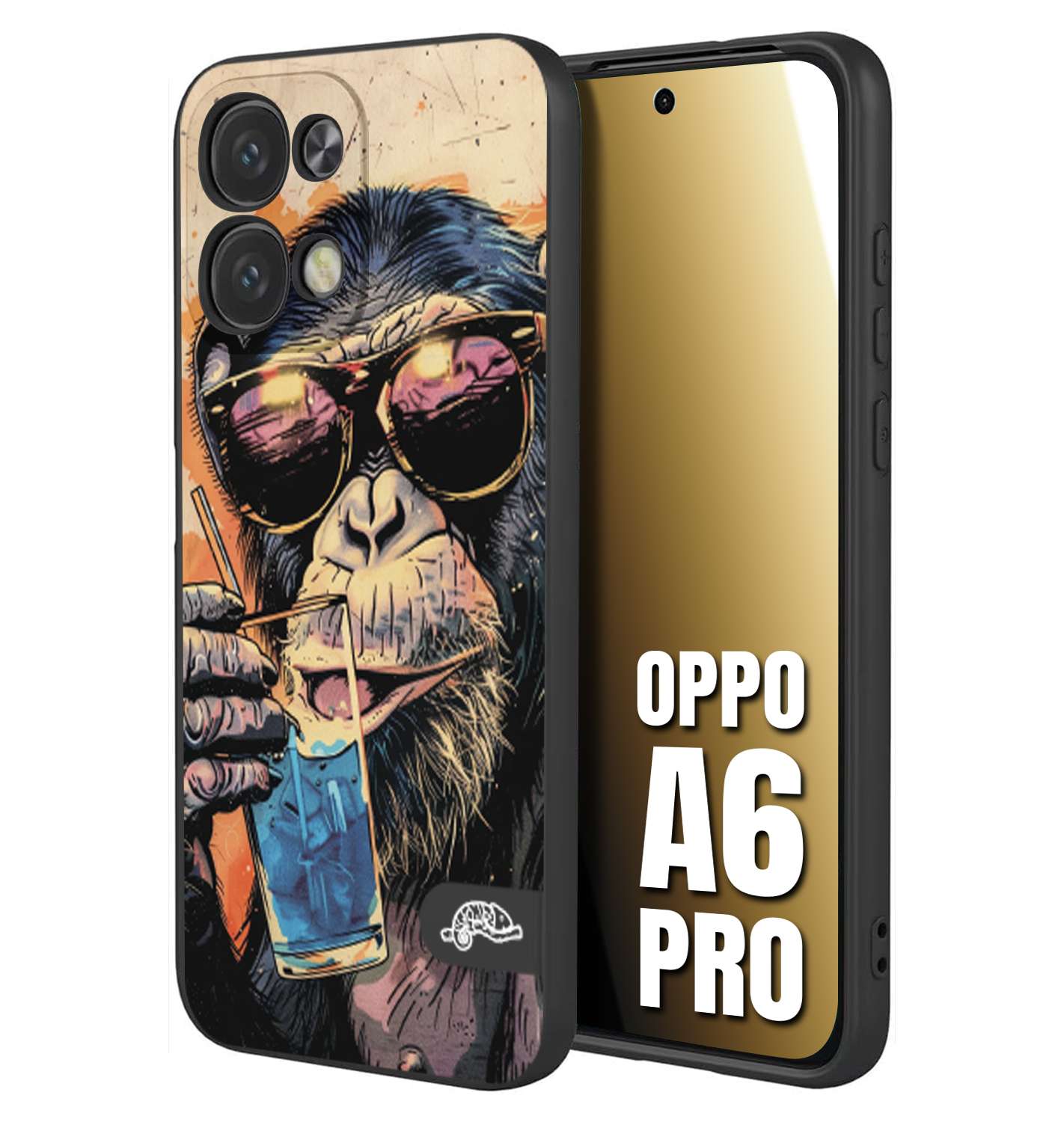 CUSTOMIZZA - Custodia cover nera morbida in tpu compatibile per Oppo A6 PRO estate disegnata cocktails animali simpatici scimmia monkey negroni