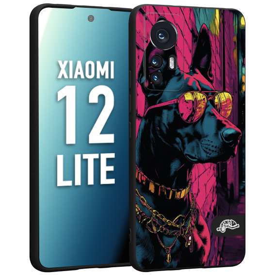 CUSTOMIZZA - Custodia cover nera morbida in tpu compatibile per Xiaomi 12 LITE animali cyberpunk dobermann cane street dog fucsia blu