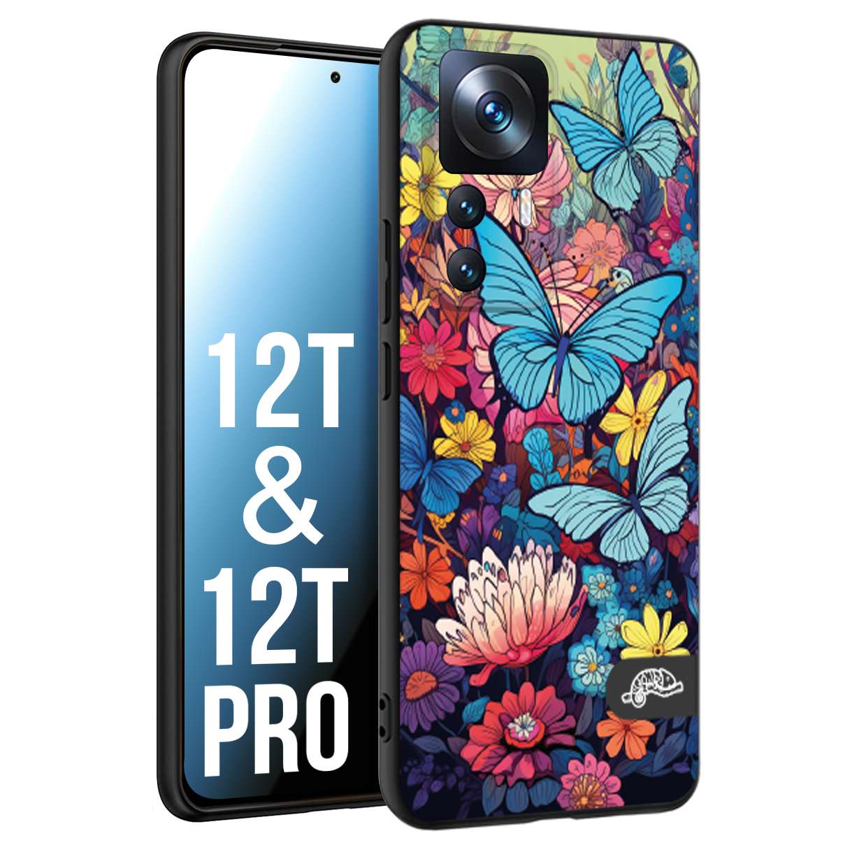 CUSTOMIZZA - Custodia cover nera morbida in tpu compatibile per Xiaomi Mi 10 LITE farfalle butterfly moderno donna disegnate gialla blu rosa