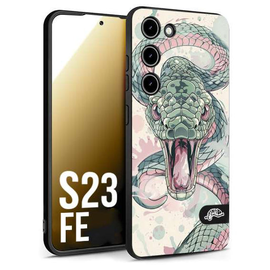 CUSTOMIZZA - Custodia cover nera morbida in tpu compatibile per Samsung S23 FE snake pink green serpente tatuaggio tattoo disegnato a mano