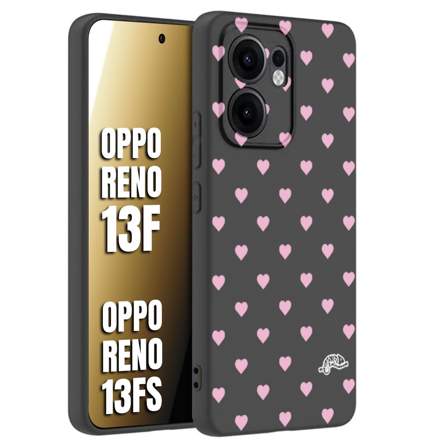 CUSTOMIZZA - Custodia cover nera morbida in tpu compatibile per Oppo Reno 13 F cuori pois rosa su nero donna pin up vintage