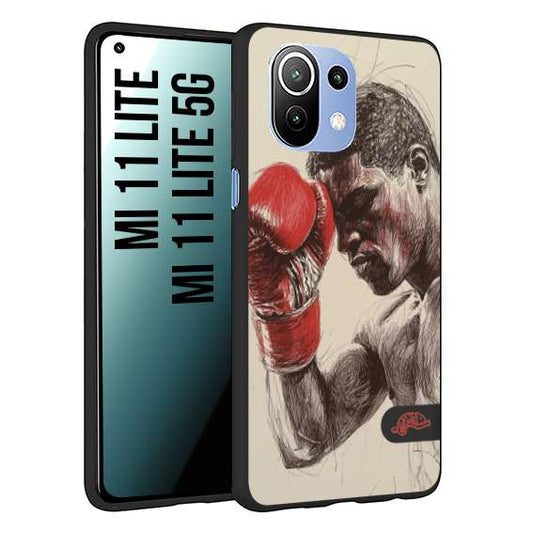 CUSTOMIZZA - Custodia cover nera morbida in tpu compatibile per Xiaomi Mi 11 Lite / Mi 11 Lite 5G pugilato pugili disegno tattoo guantoni boxer pesi massimi