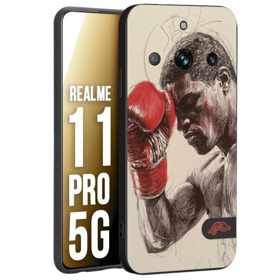 CUSTOMIZZA - Custodia cover nera morbida in tpu compatibile per Realme 11 PRO 5G pugilato pugili disegno tattoo guantoni boxer pesi massimi