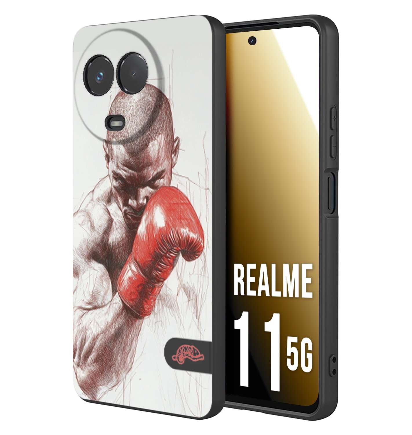 CUSTOMIZZA - Custodia cover nera morbida in tpu compatibile per Realme 11 5G pugilato pugili disegno tattoo guantoni box sport primo piano