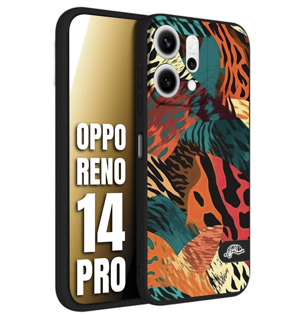 CUSTOMIZZA - Custodia cover nera morbida in tpu compatibile per Oppo Reno 14 PRO leopardato tigrato tiger colorata summer arancio verde fucsia