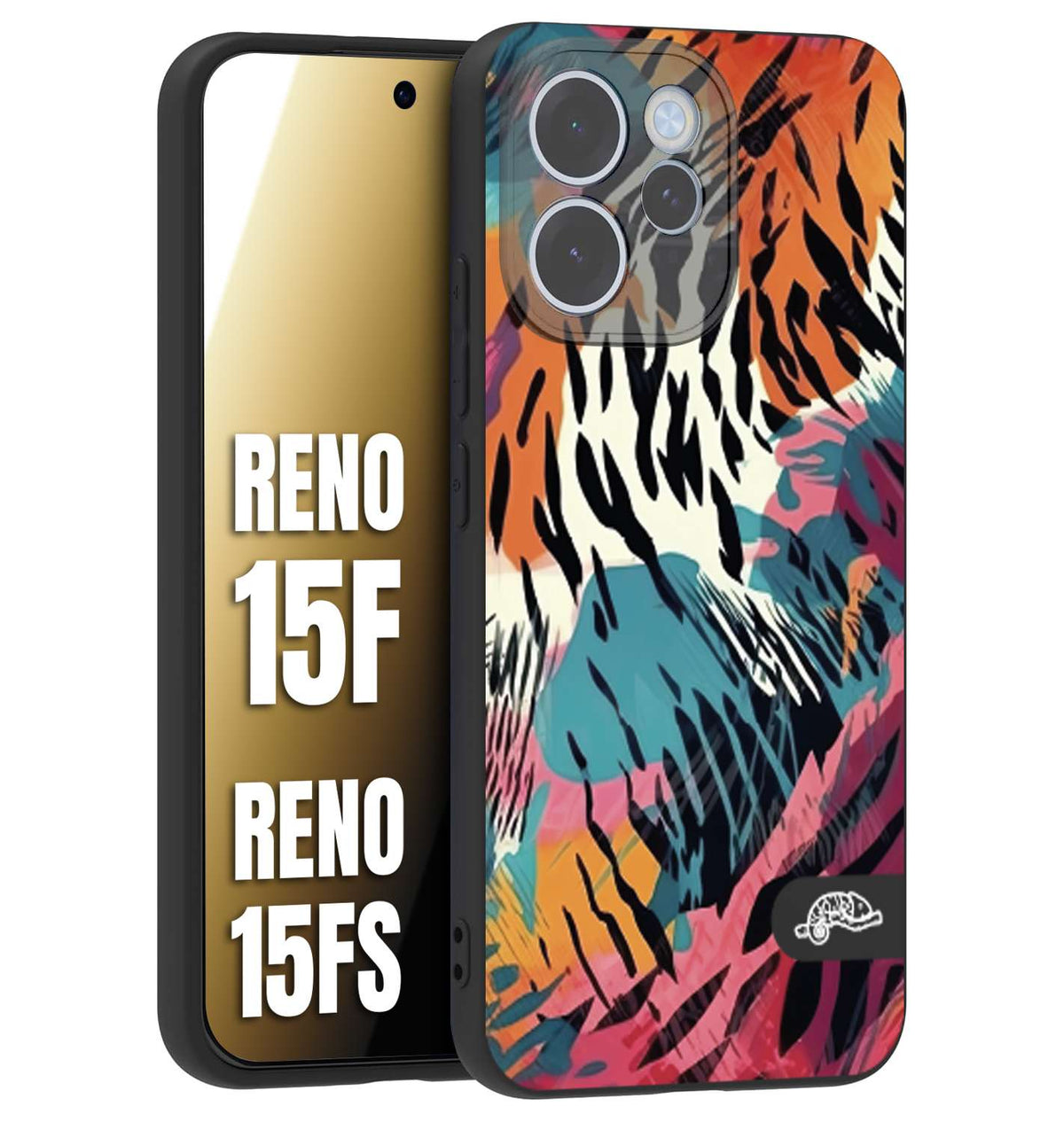 CUSTOMIZZA - Custodia cover nera morbida in tpu compatibile per Oppo Reno 15 F - Reno 15 FS leopardato maculato tigrato tiger colorata summer color
