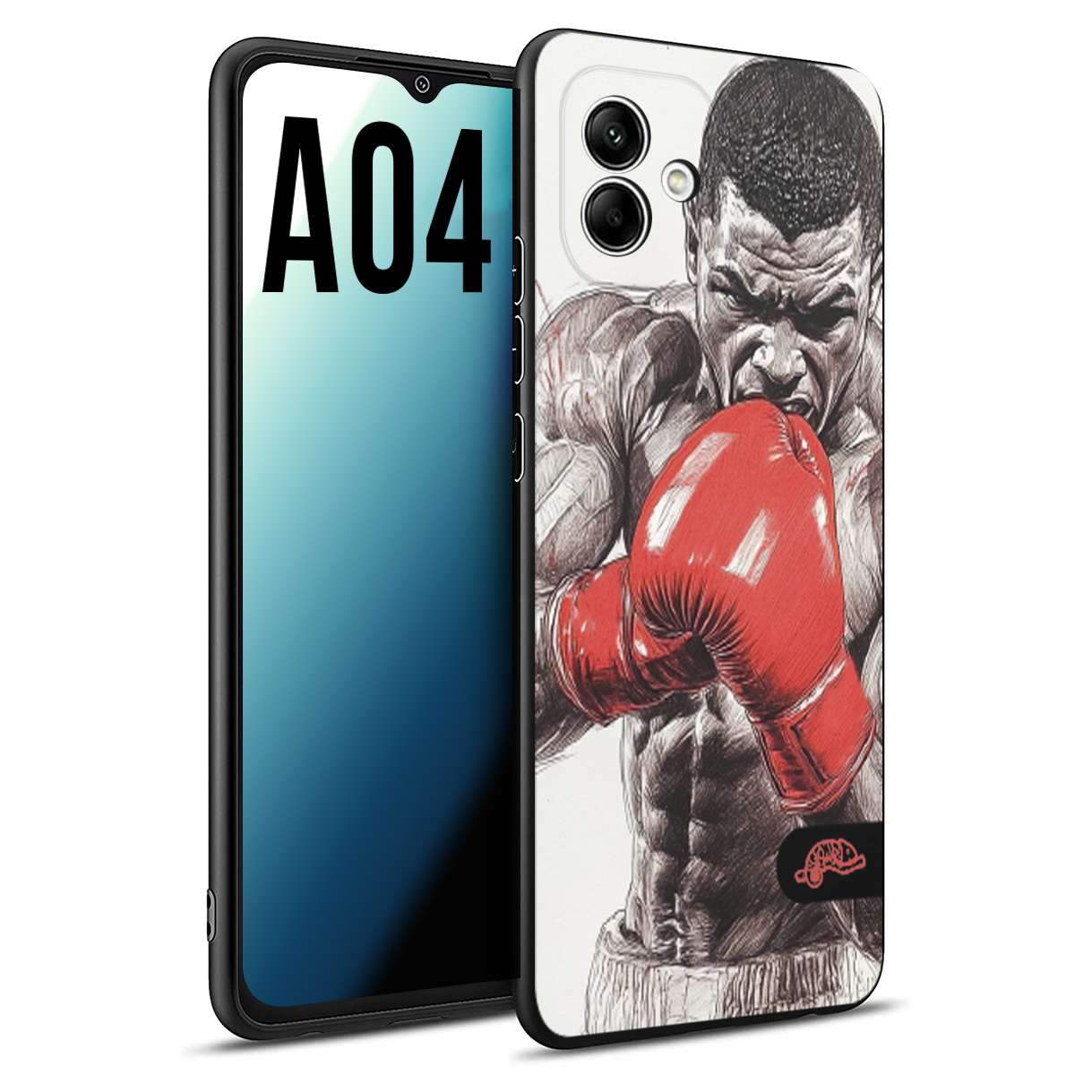 CUSTOMIZZA - Custodia cover nera morbida in tpu compatibile per Samsung A04 pugilato pugili disegno tattoo guantoni box pesi massimi gancio